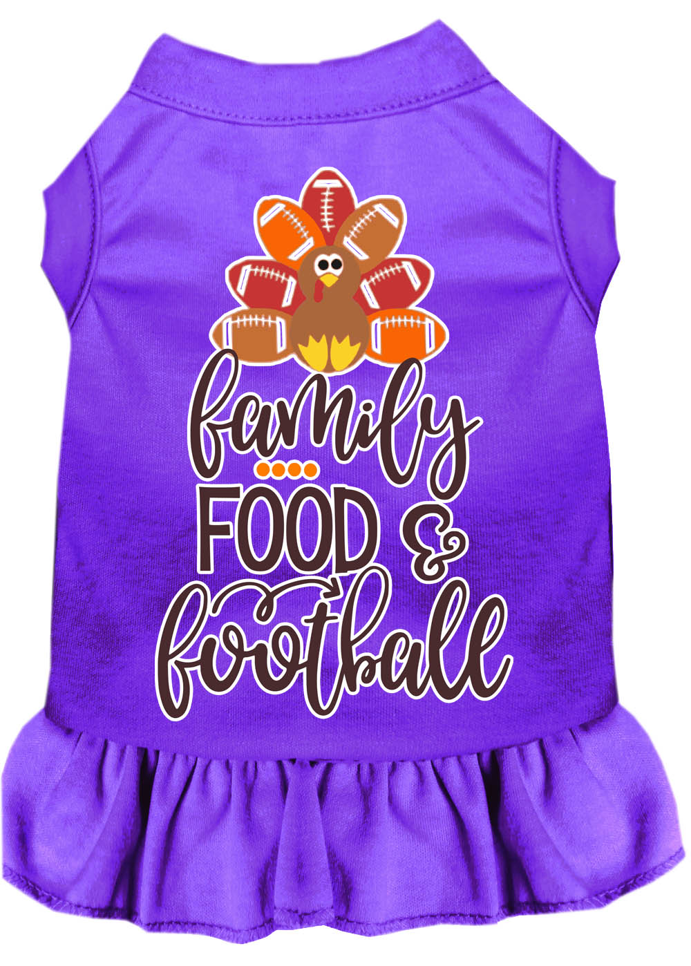 Family, Food, and Football Screen Print Dog Dress Purple XS